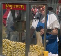 Popcorn & cotton candy machines donated by Portland Fudge Company, Seaside, Oregon. Sandy seen here.