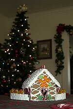 Gingerbread house and Christmas tree